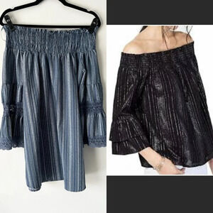 Kiwi Punch  Off The Shoulder Fared Boho Tunic Top